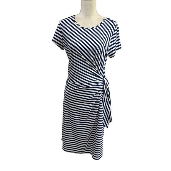 J. McLaughlin Catalina Cloth Elora Bangle Striped Navy Side Tie Dress Large NEW - Picture 13 of 16